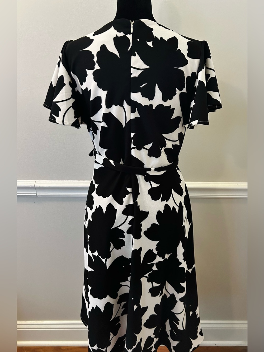 Shelby & Palmer Black and White Floral Wrap Midi Dress - Picture 2 of 4